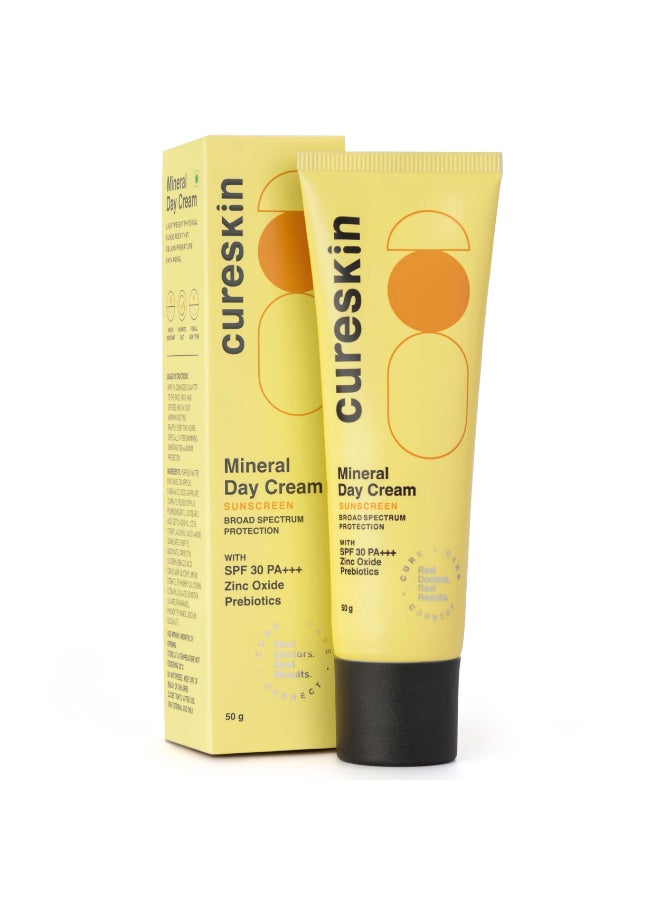 Cureskin Mineral Day Cream Sunscreen Matte Finish SPF 30 PA+++ | Broad Spectrum Sun (UVA, UVB & IR) Protection | Zinc Oxide with Prebiotics, 50 g (Pack of 1) - Image 1